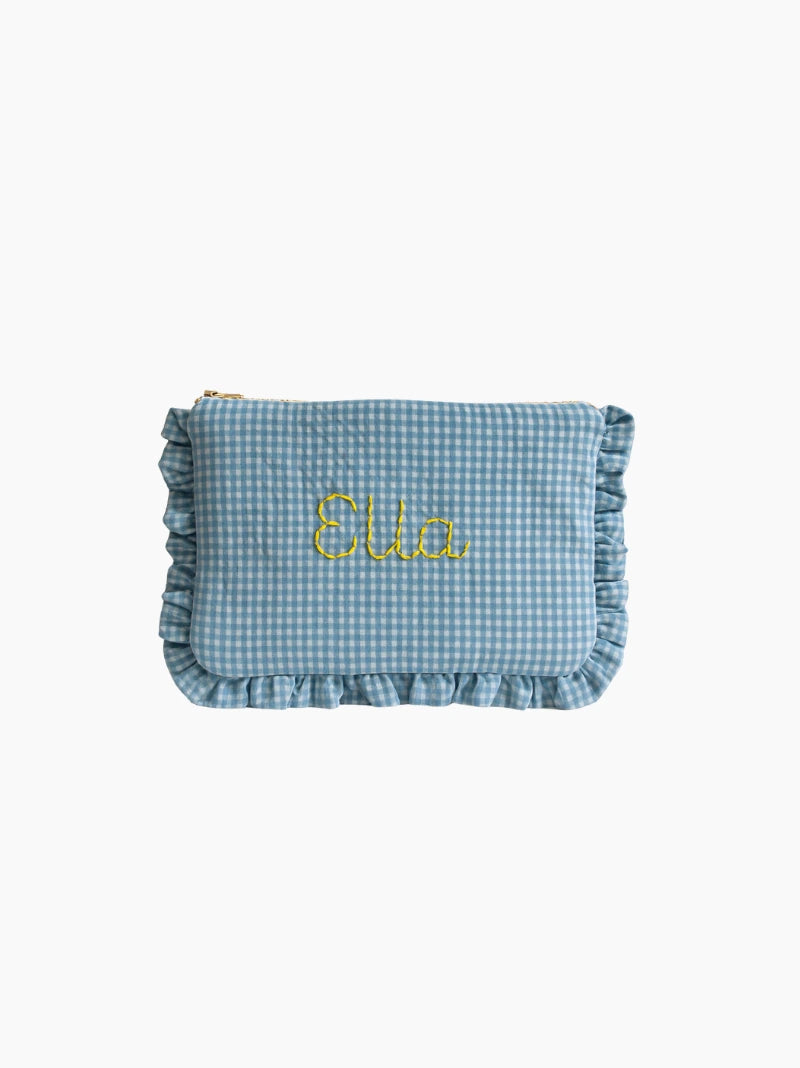 Personalised Blue Vichy Zipped Baby Zip Pouch