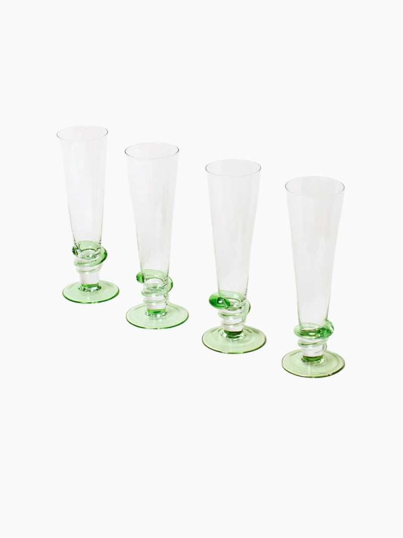 Green Swirl Flutes Set of 4