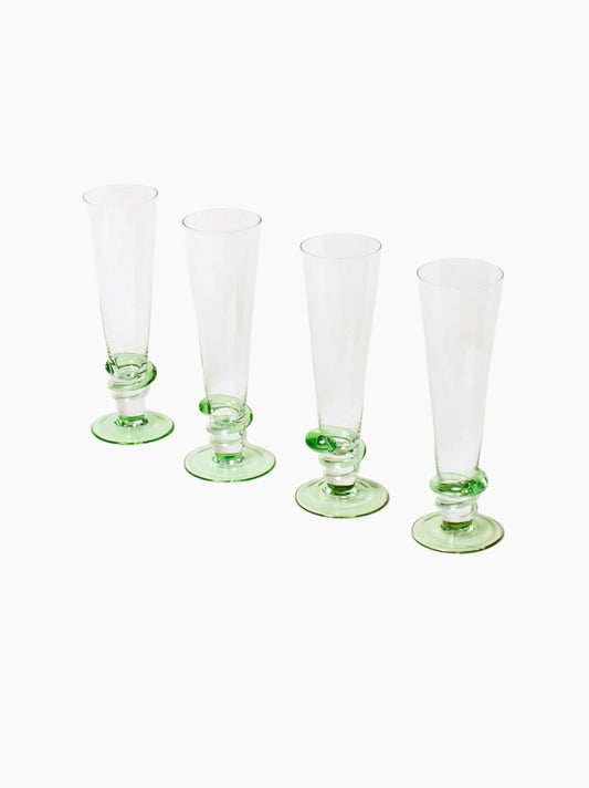 Green Swirl Flutes Set of 4