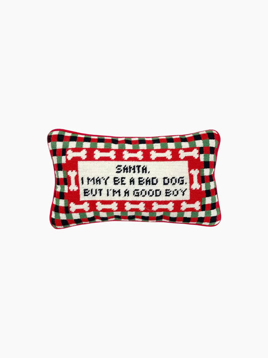 Bad Dog Good Boy Needlepoint Pillow