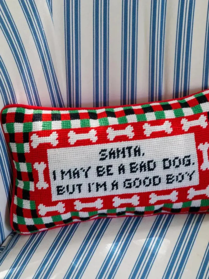 Bad Dog Good Boy Needlepoint Pillow