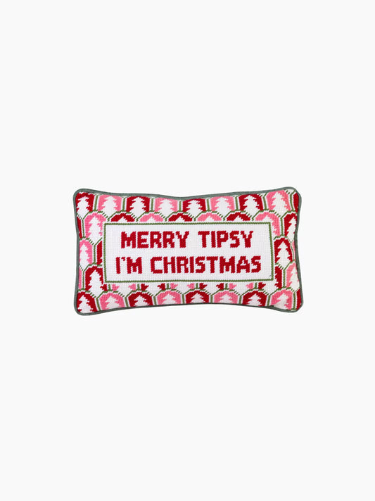 Merry Tipsy I'm Christmas Needlepoint Pillow