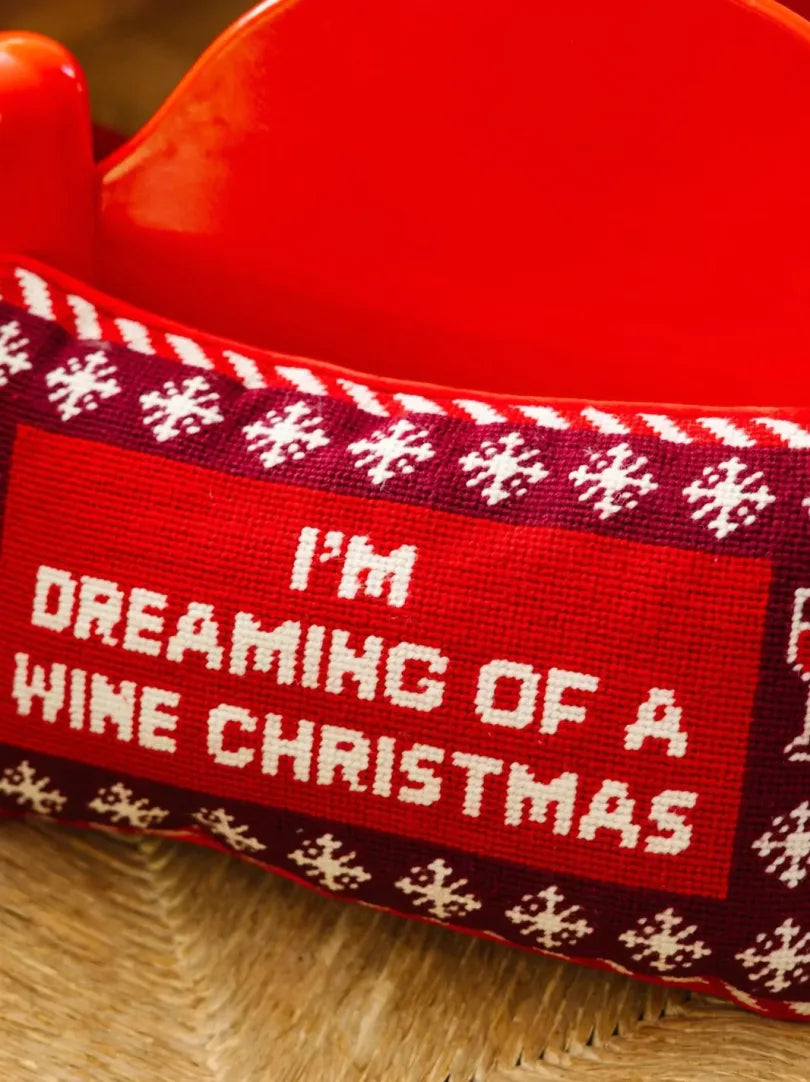 Dreaming of A Wine Christmas Needlepoint Pillow