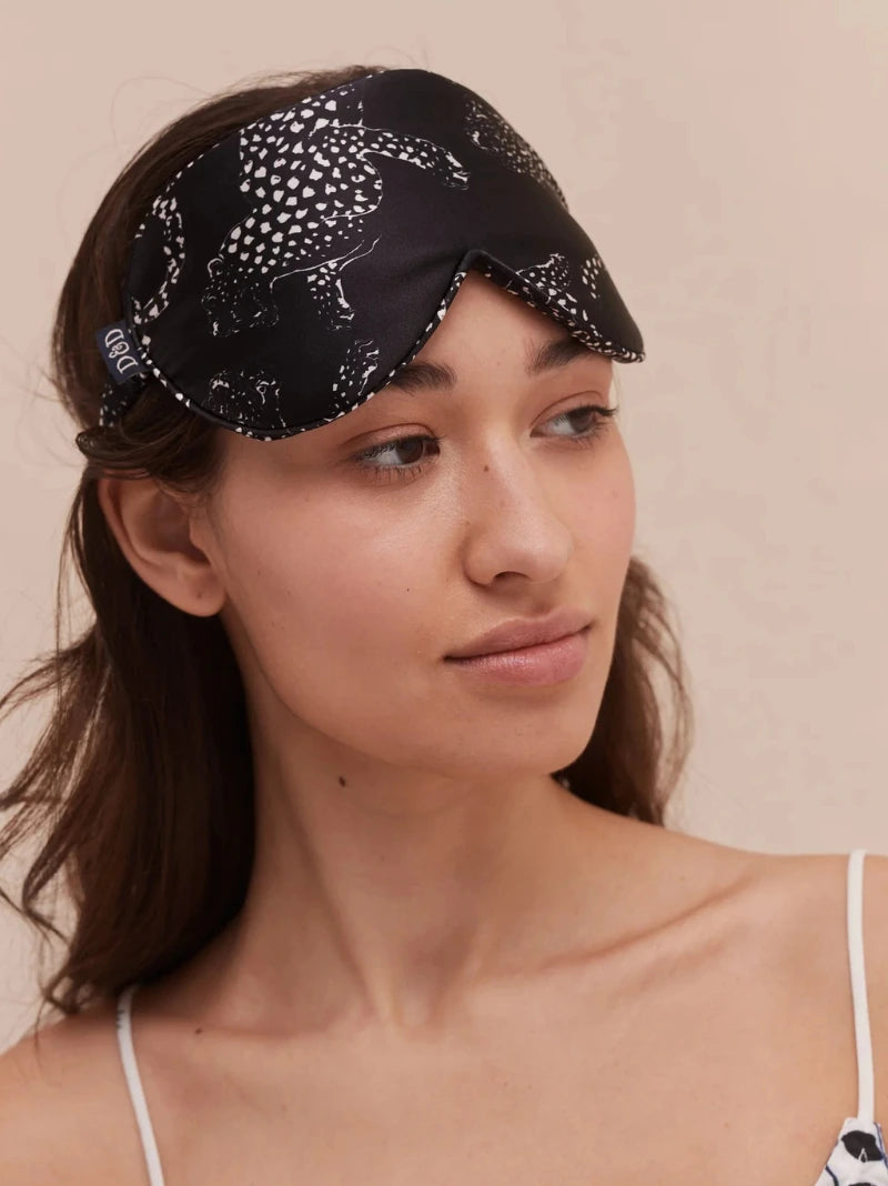 Personalised Navy Leopard Silk Eye Mask