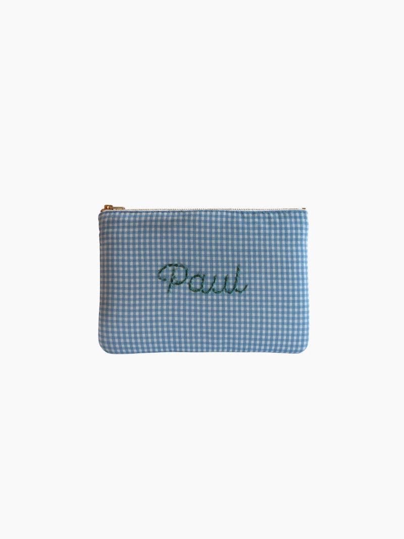 Personalised Blue Vichy Zipped Baby Zip Pouch