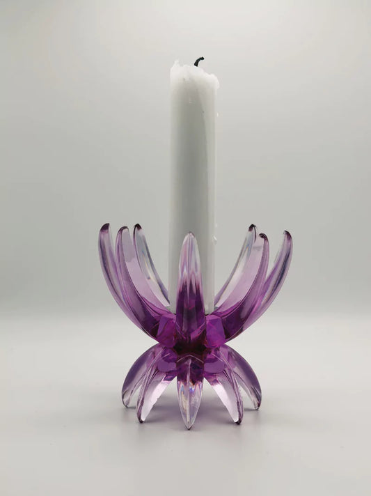 Purple Lucite Candlestick Holder Set of 2