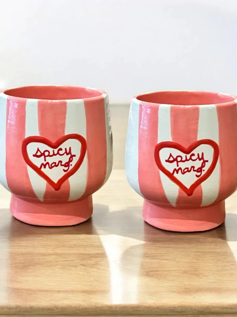 Striped Spicy Marg Heart Cups Set of 2