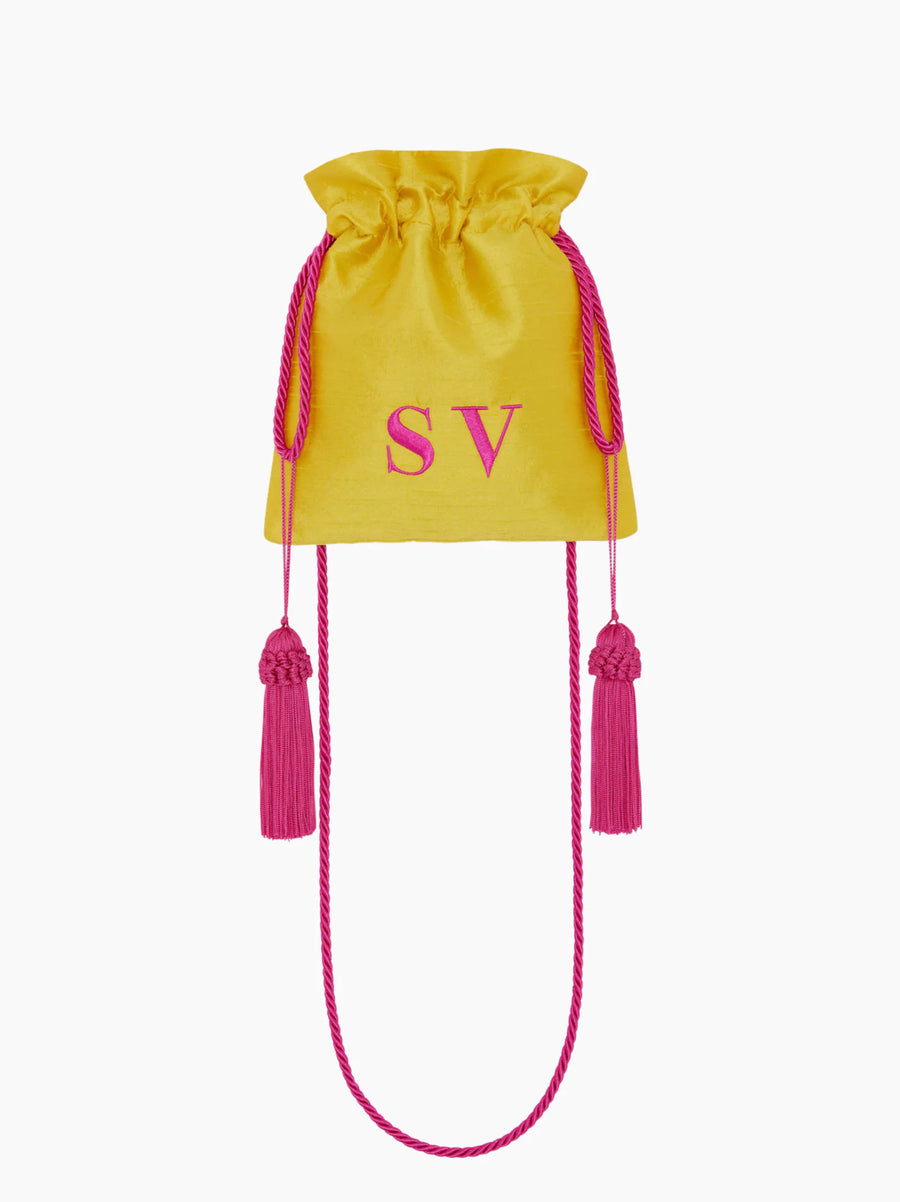 Yellow and Pink Silk Pouch Bag