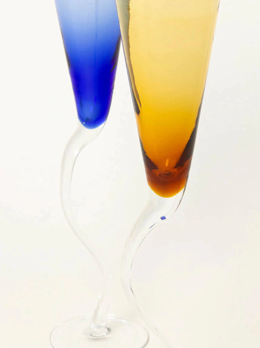 Amber an Blue Wavy Flutes Set of 2