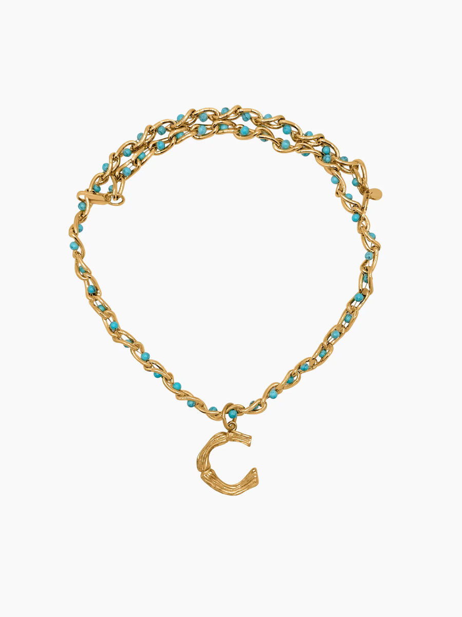 Turquoise Gold Initial Chain