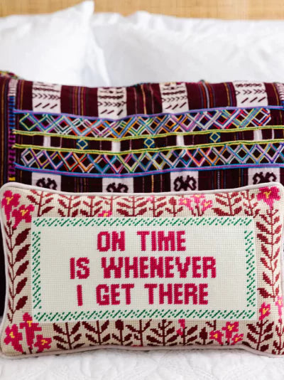 On Time Needlepoint Pillow