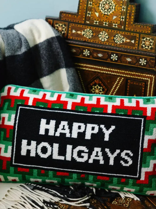 Happy Holigays Needlepoint Pillow