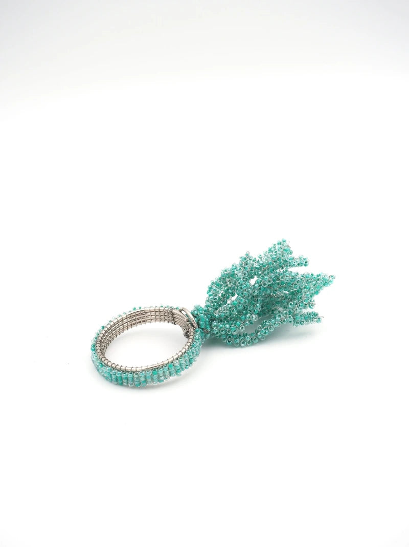 Coral Blue Beaded Napkin Ring Set