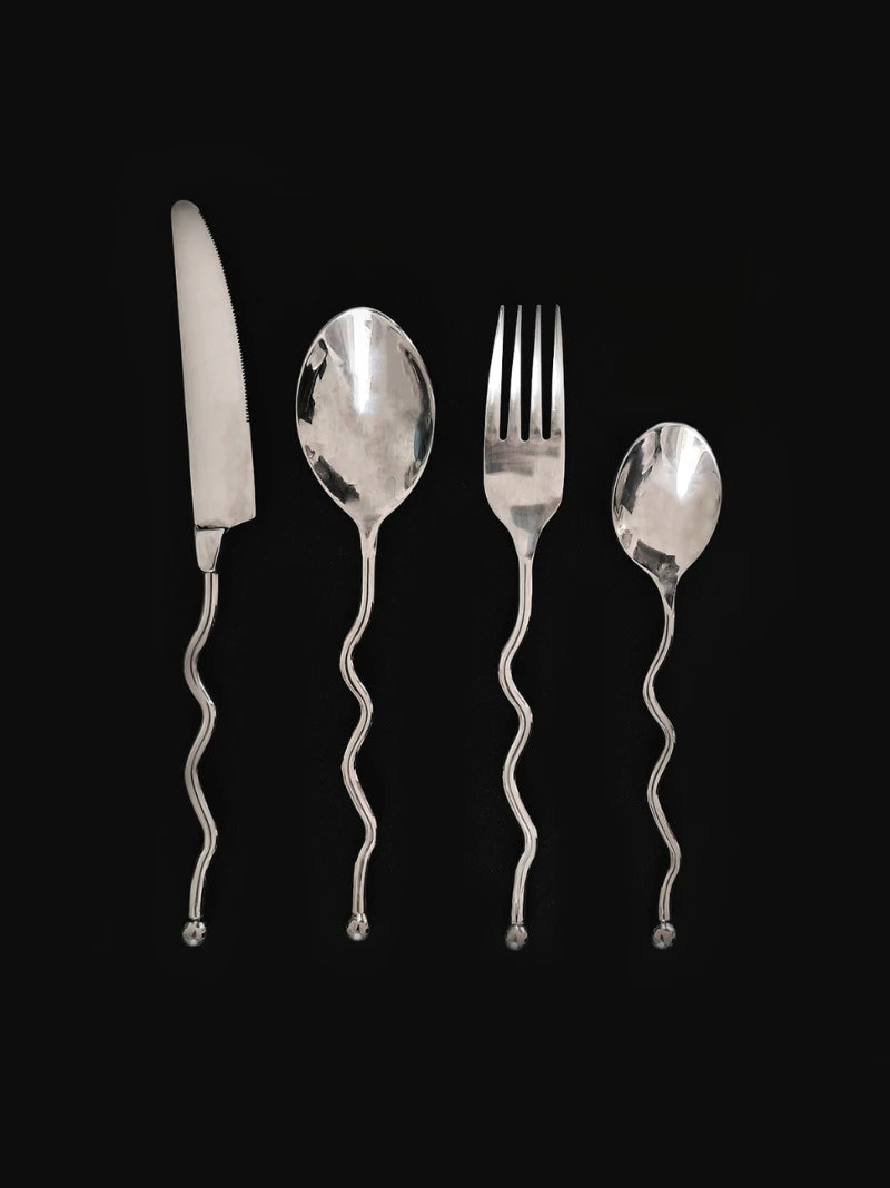Vintage Wavy 80s Cutlery Set of 4