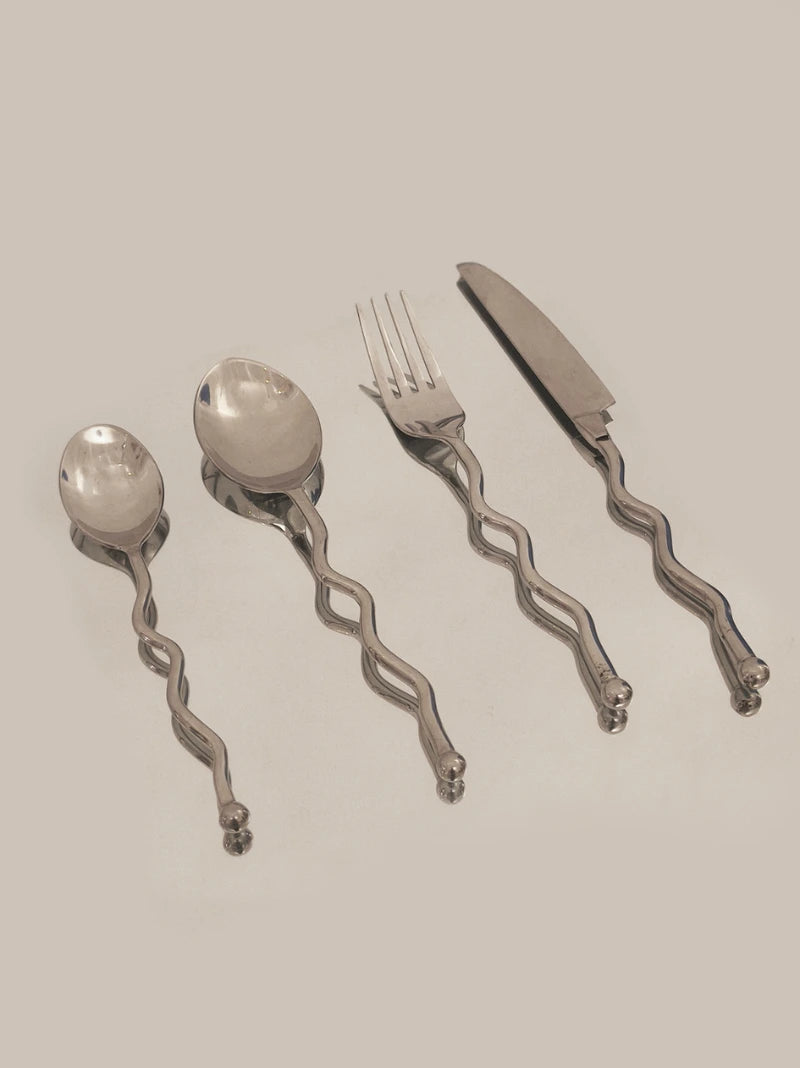 Vintage Wavy 80s Cutlery Set of 4