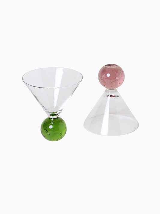 Green & Pink Cocktail Glasses Set of 2