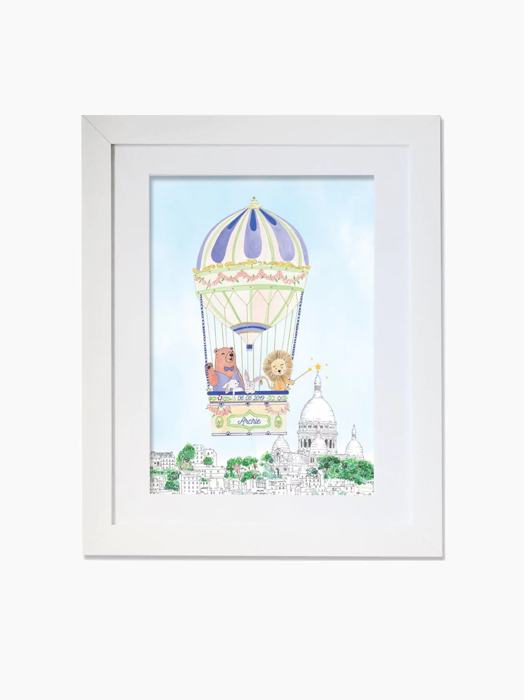 Personalised Hot Air Balloon of Montmartre Kids Art Print
