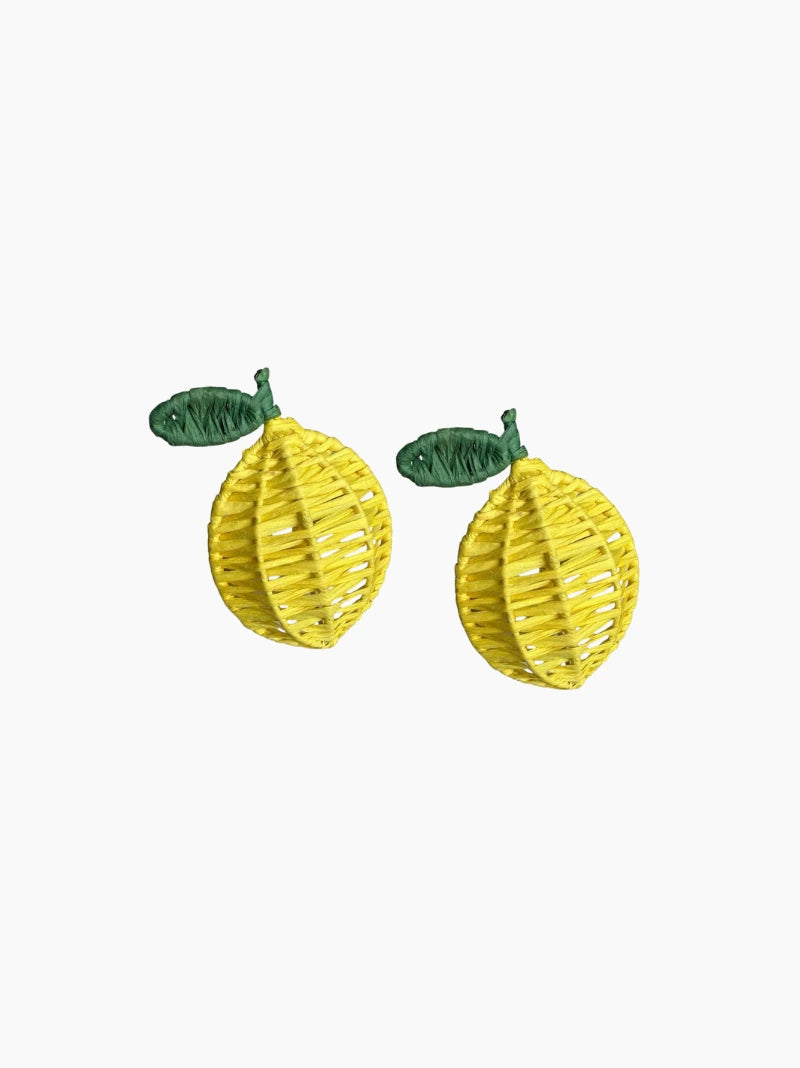 Lemon Raffia Napkin Ring Set