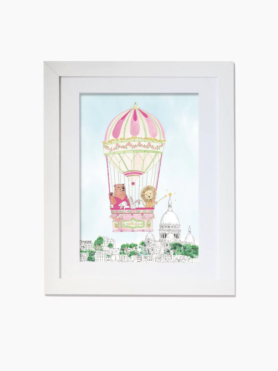 Personalised Hot Air Balloon of Montmartre Kids Art Print