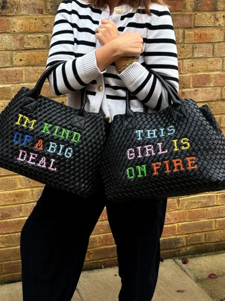 This Girl Is On Fire Embroidered Woven Bag