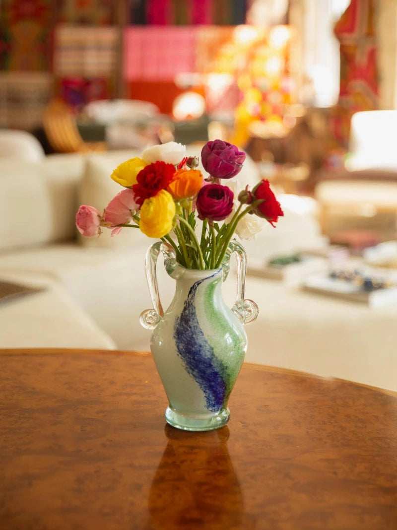 Blue & Green Handblown Glass Vase