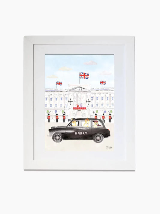 Personalised Black Cab of Buckingham Palace Kids Art Print