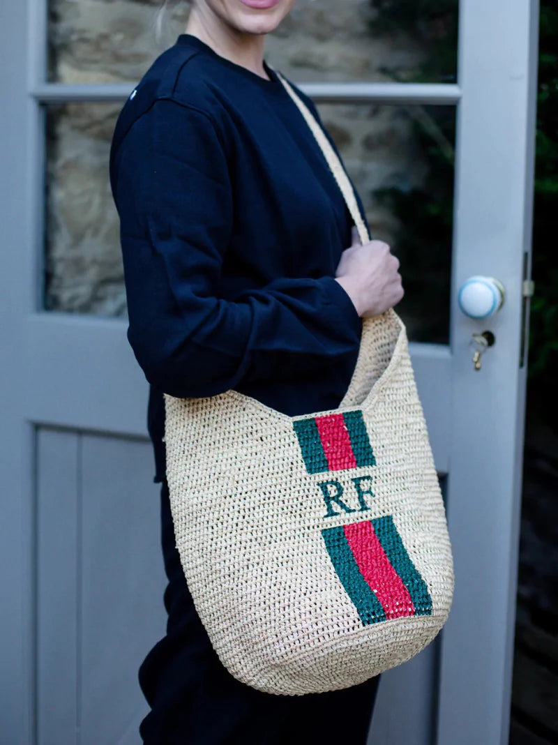 Striped Crossbody Raffia Bag