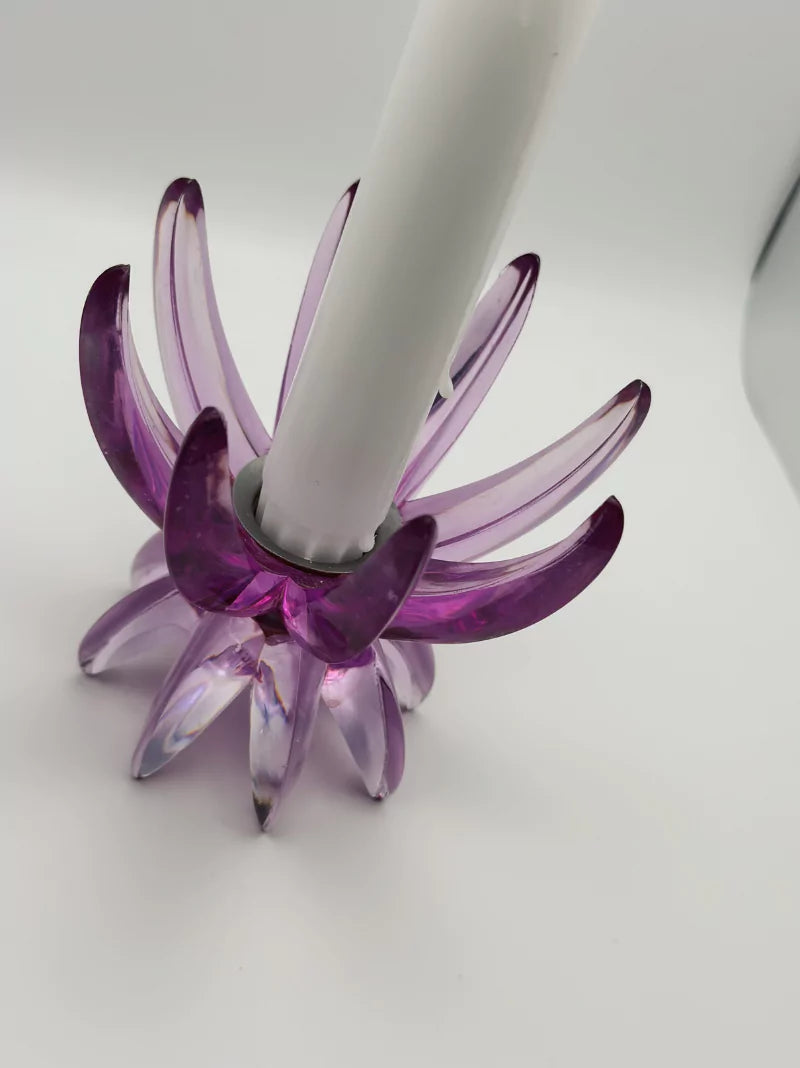 Purple Lucite Candlestick Holder Set of 2