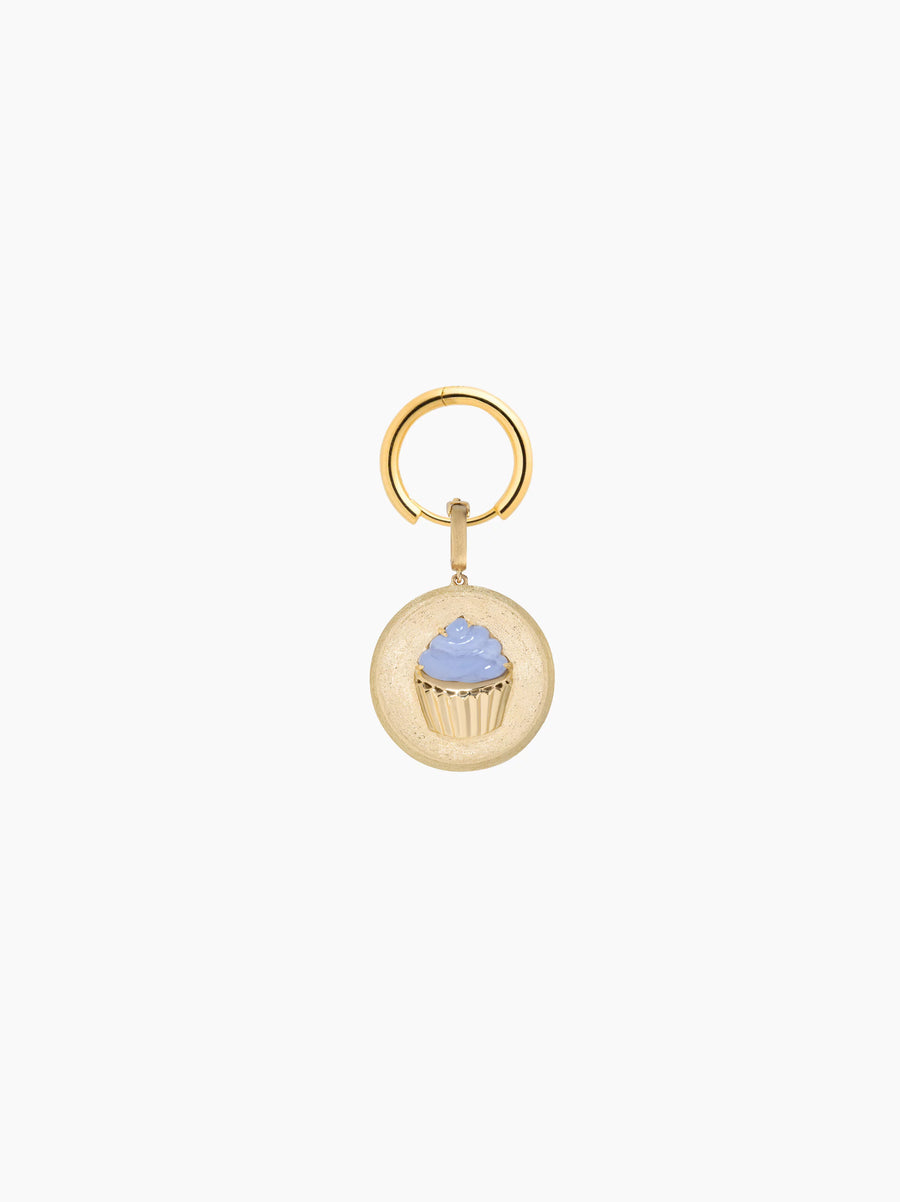 Blue Cupcake Gold Circle Charm