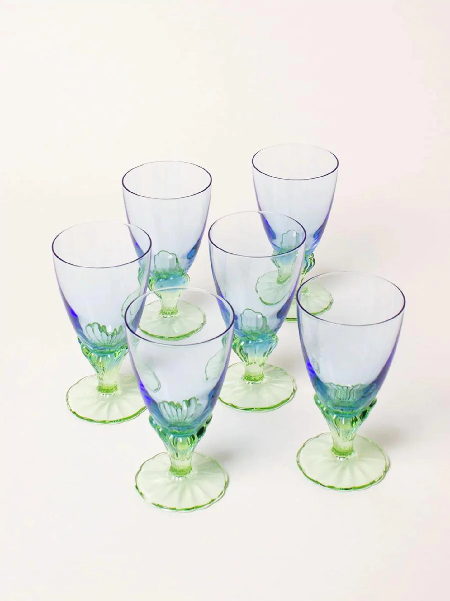 Blue & Green Crystal Glasses Set of 6