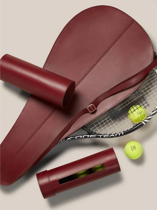 Leather Tennis Racket & Ball Holder Set