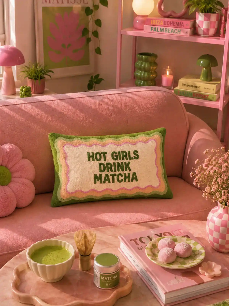Hot Girls Drink Matcha Needlepoint Cushion