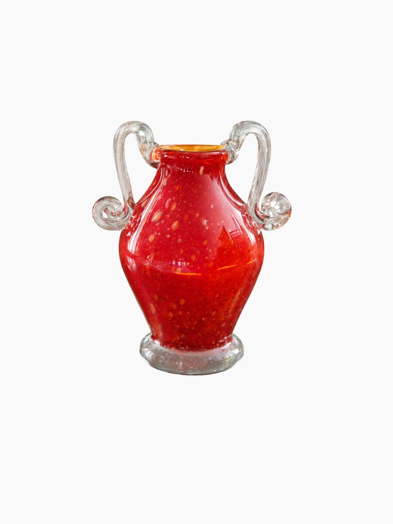 Gold Speckled Red Handblown Glass Vase
