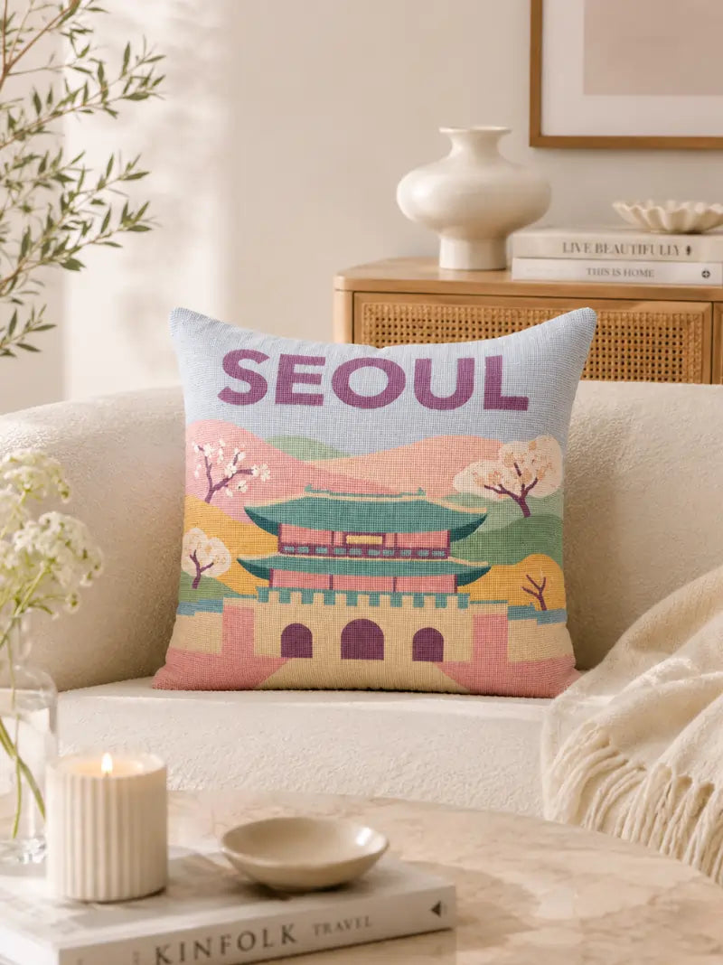 Needlepoint Travel Inspired Pillow