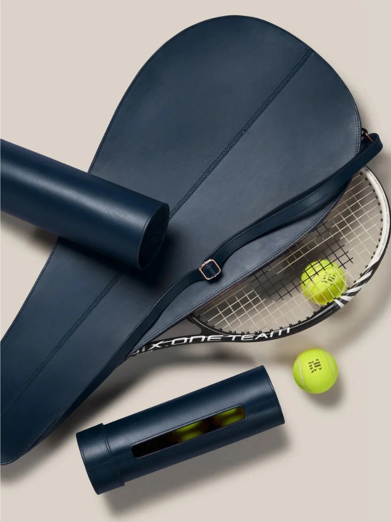 Leather Tennis Racket & Ball Holder Set