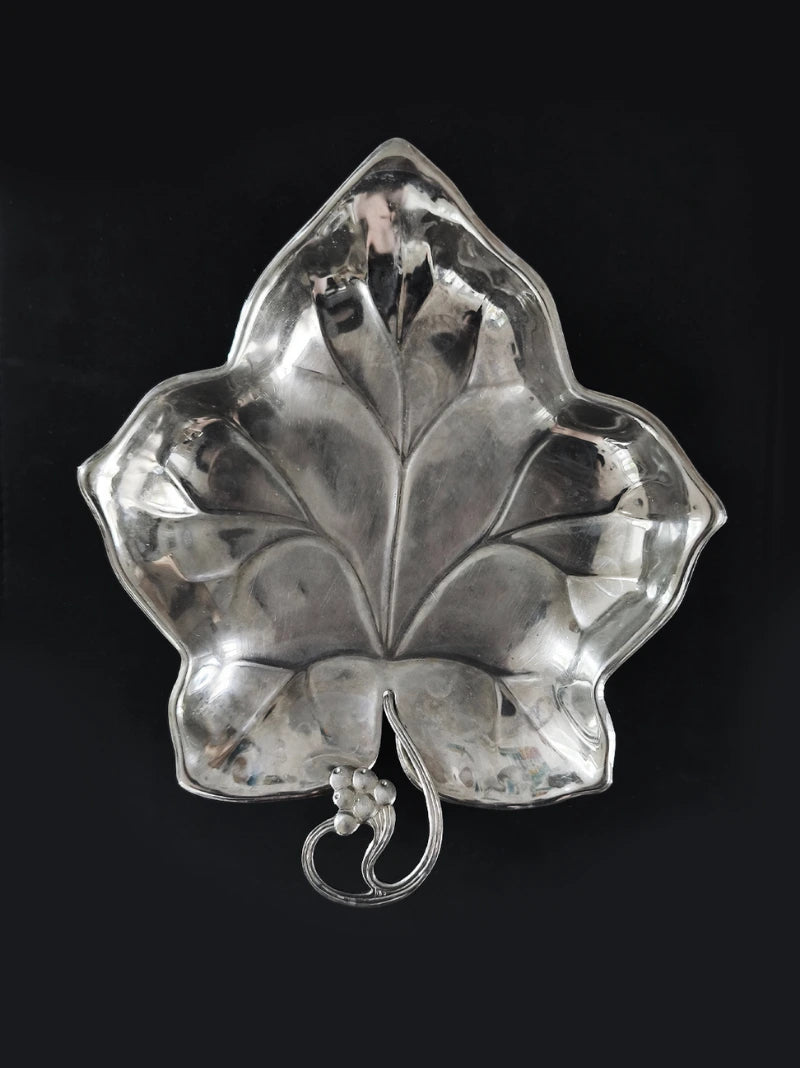 Vintage Silver-Plated Wine Leaf Dish