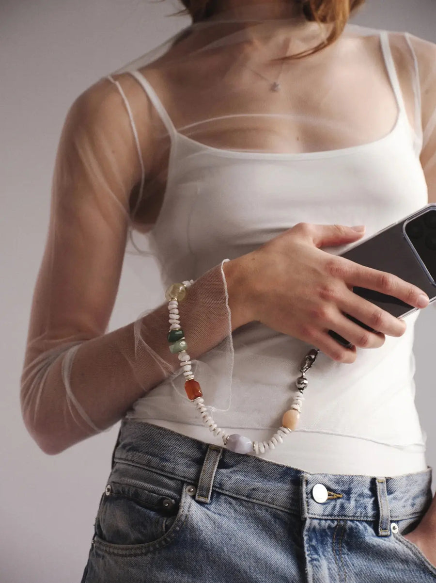 Gemstone & Pearl Phone Wristlet