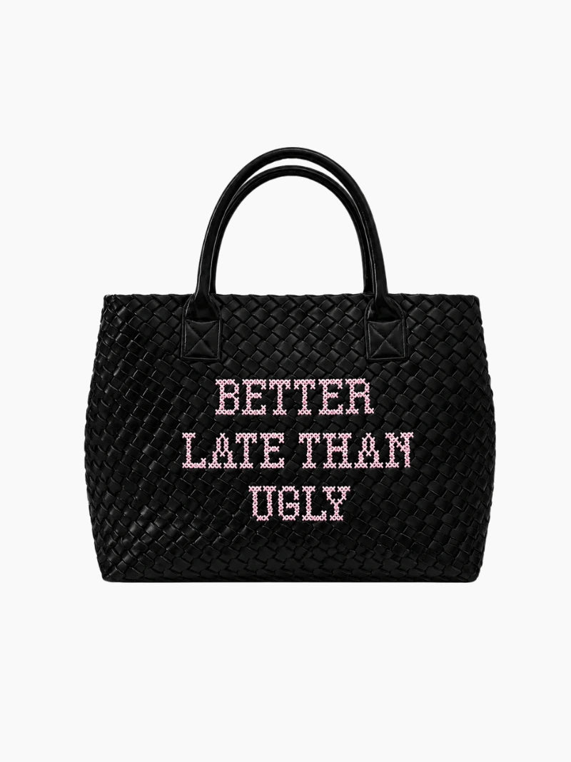 Better Late Than Ugly Embroidered Handbag