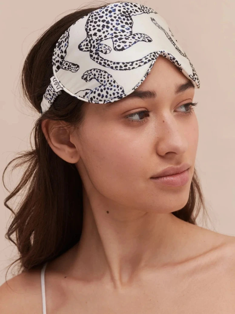 Personalised Cream Leopard Silk Eye Mask