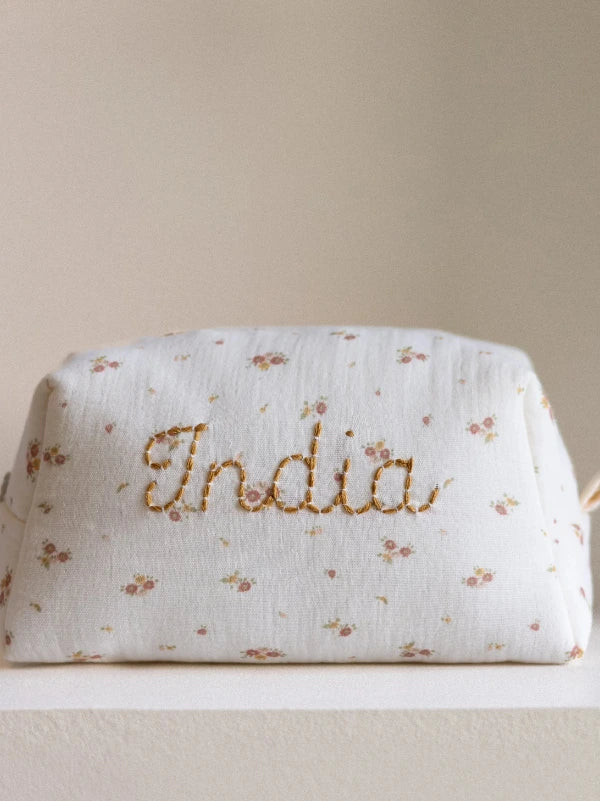 Personalised Beige Floral Baby Toiletry Bag