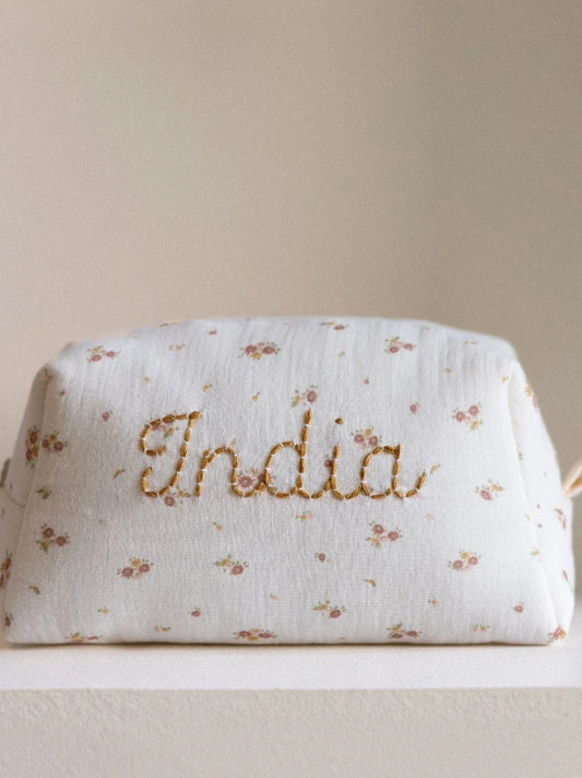 Personalised Beige Floral Baby Toiletry Bag
