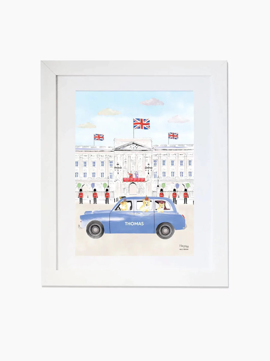 Personalised Black Cab of Buckingham Palace Kids Art Print