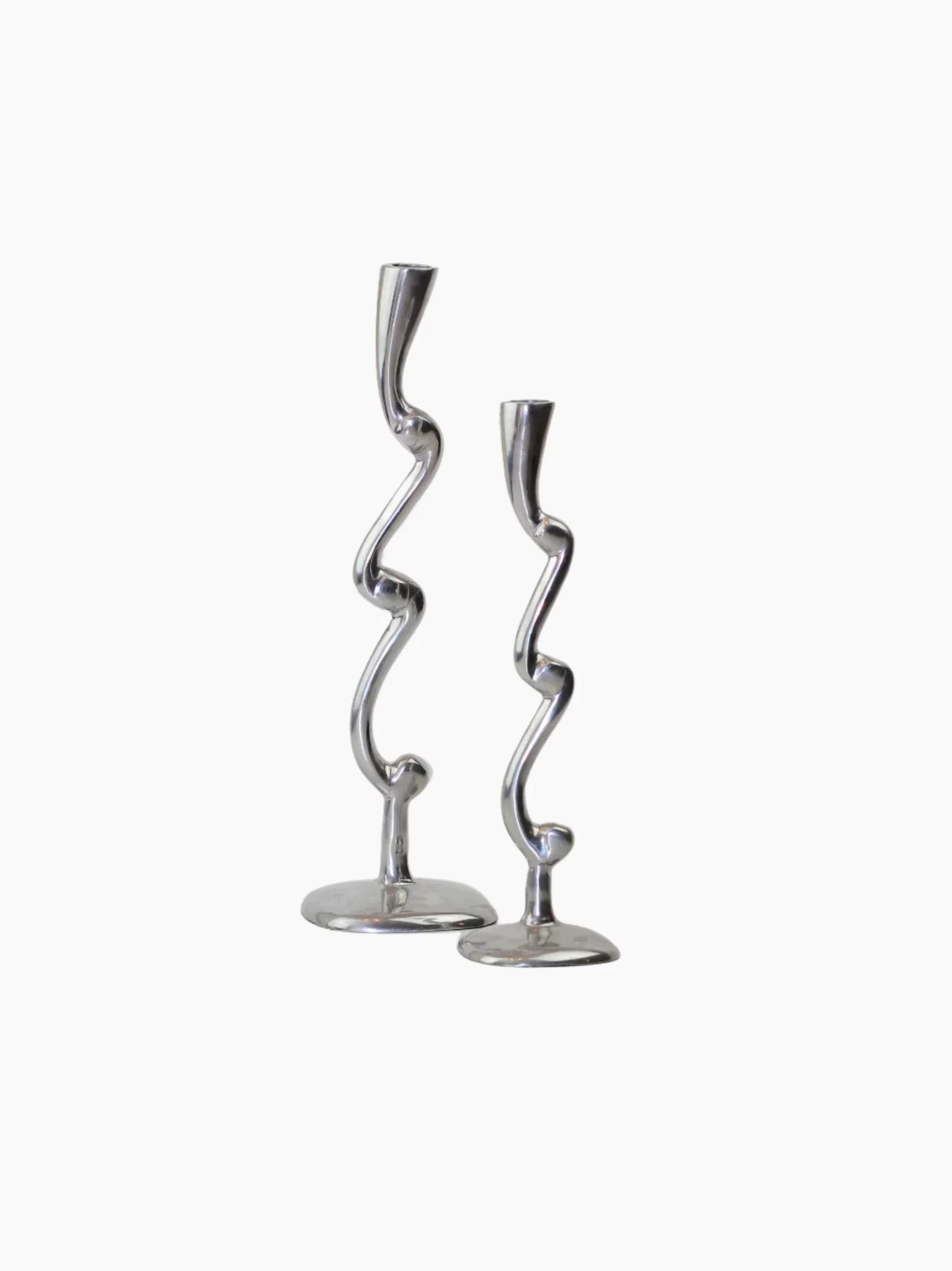 Aluminum Silver Candleholder Set of 2