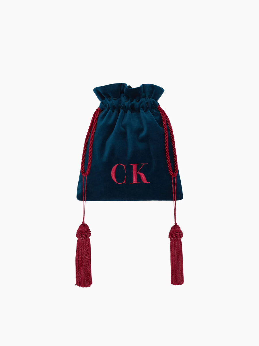 Midnight Blue and Red Velvet Pouch Bag
