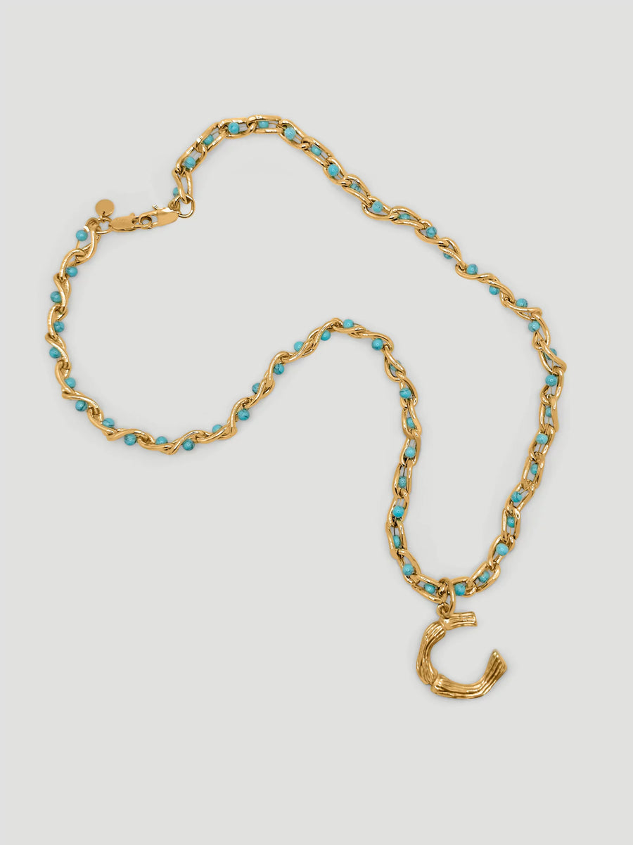 Turquoise Gold Initial Chain