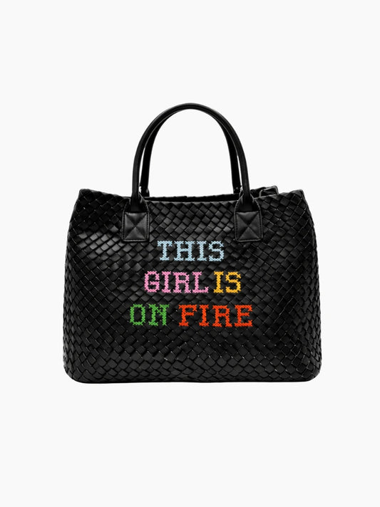 This Girl Is On Fire Embroidered Woven Bag