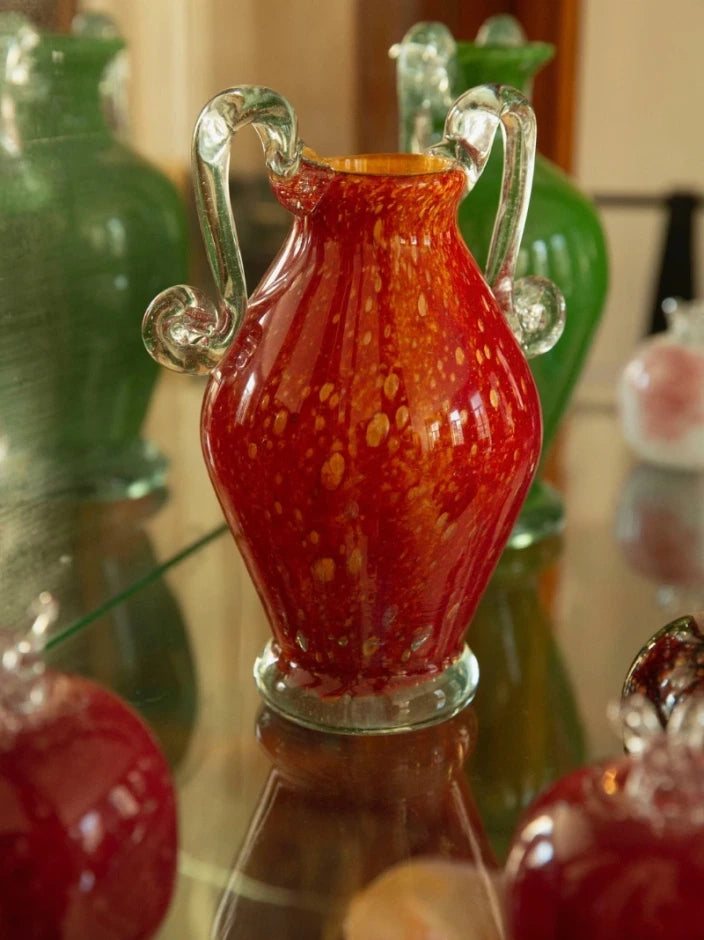Gold Speckled Red Handblown Glass Vase