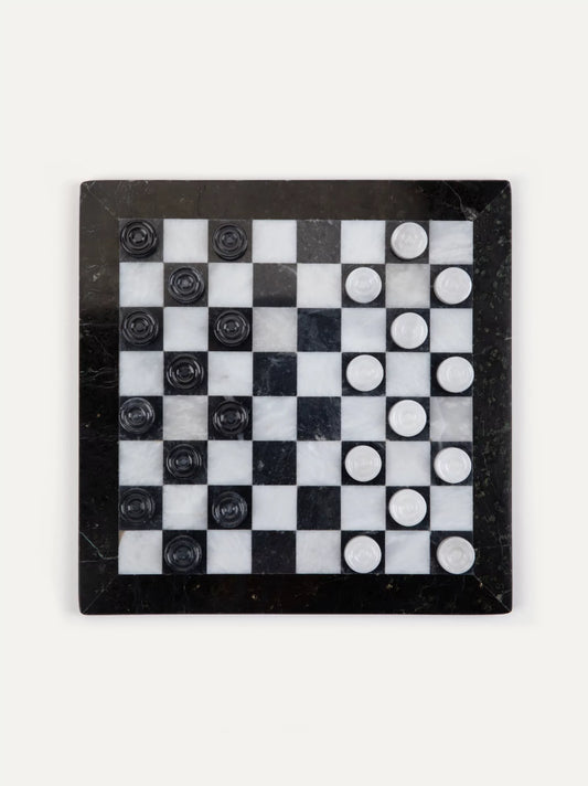 Monochrome and Dark Green Marble Chess Set