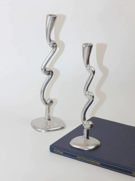 Aluminum Silver Candleholder Set of 2