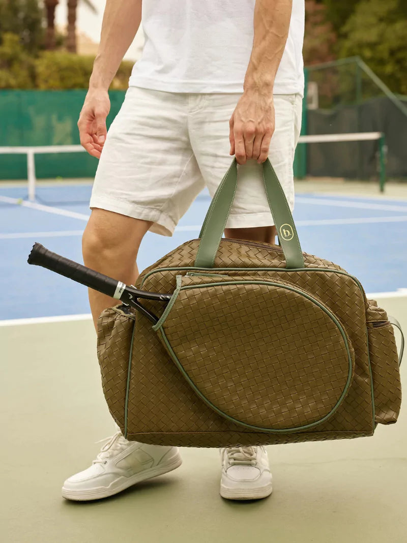 Green Woven Leather Racket Bag